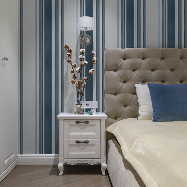 Tapety Niebieskie paski z białymi przerwami, Tapety Geometryczne, Tapety w paski, a00525 : Uwalls.pl