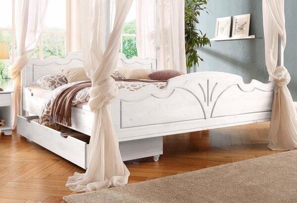 Piękne drewniane łóżko z romantycznymi zdobieniami 180x200 cm