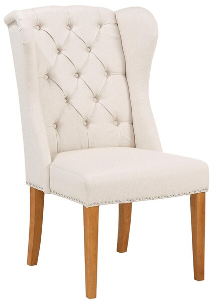 Elegancki, pikowany fotel z drewniana ramą - kremowy