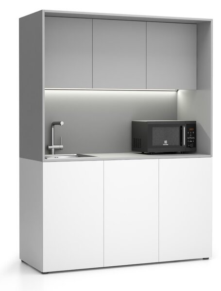 Kuchnia biurowa NIKA ze zlewem i kranem 1481 x 600 x 2000 mm, szary, lewo