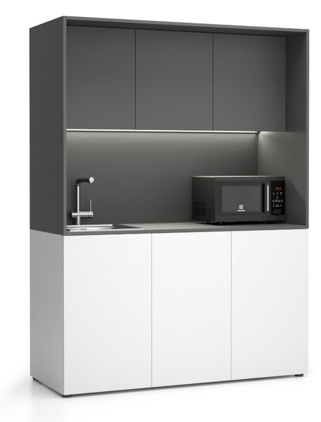 Kuchnia biurowa NIKA ze zlewem i kranem 1481 x 600 x 2000 mm, grafit, lewo