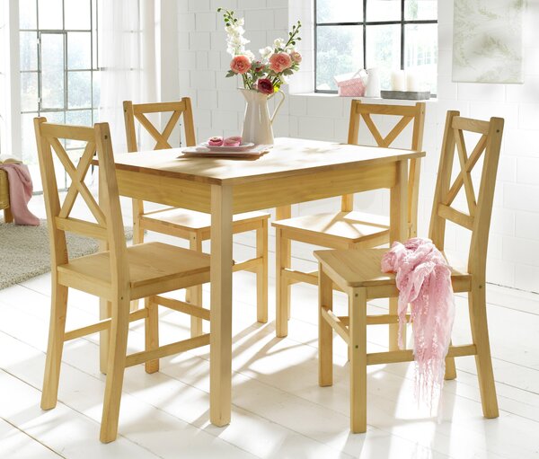 Sosnowy zestaw do jadalni: stół i 4 krzesła
