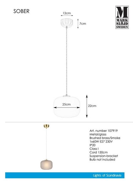 Lampa wisząca Markslöjd Sober Pendant Smoke