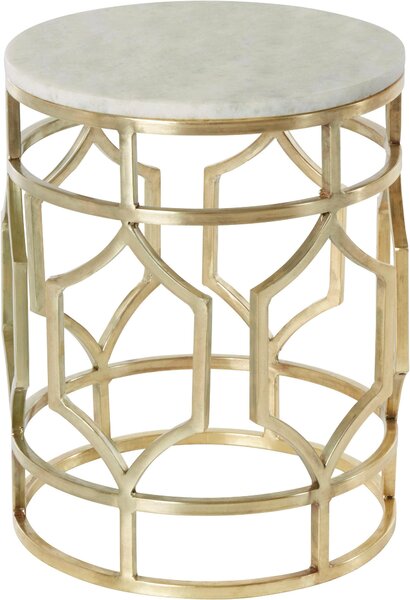 Dekoracyjny, złoty stolik z marmurowym blatem