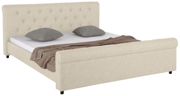 Atrakcyjne tapicerowane łóżko ze stylowym wezgłowiem, kremowe