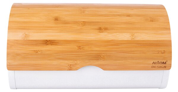 Altom Chlebak z pokrywą bambusową 37,7 x 24,3 x 20,4 cm, biały