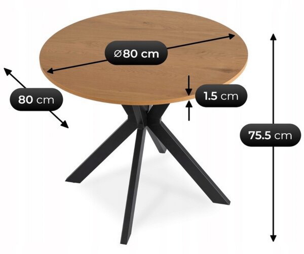 Stół Okrągły LAUREN 80 cm Dąb Złoty/Czarny Loft Nowoczesny