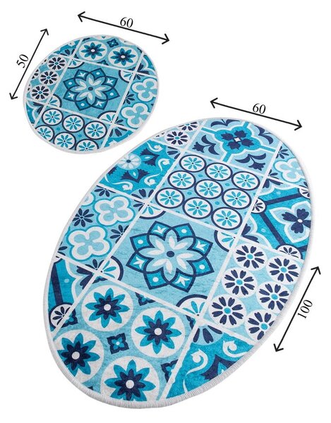 Niebieskie dywaniki łazienkowe zestaw 2 szt. 60x100 cm Ceramic – Foutastic
