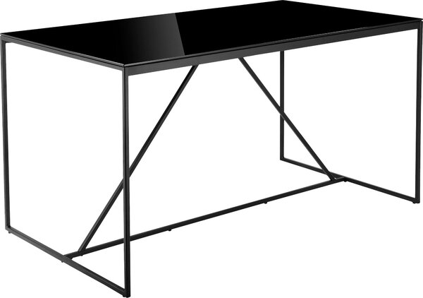 Industrialny, czarny stół ze szklanym blatem, 140 cm