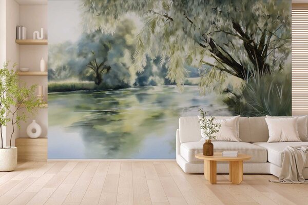 Fototapety drzewo w stylu akwareli nad jeziorem, Fototapety Natura, w04501 : Uwalls.pl