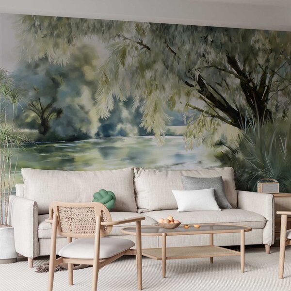 Fototapety drzewo w stylu akwareli nad jeziorem, Fototapety Natura, w04501 : Uwalls.pl