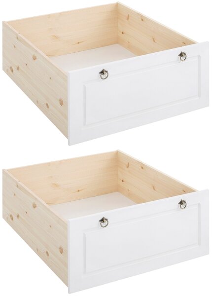 Dwie eleganckie szuflady pod łóżko z sosny, białe fronty