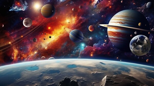 Fototapety Kolorowy kosmos z planetami i mgławicami, Fototapety Kosmos, w04576 : Uwalls.pl