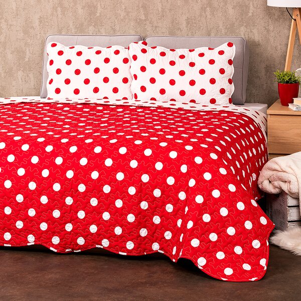 Narzuta na łóżko Czerwona kropka, 220 x 240 cm, 2 szt. 50 x 70 cm