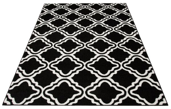 Dywan z graficznym wzorem czarno-biały, 90x250 cm