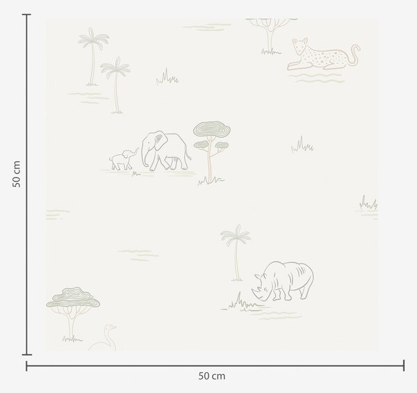 Tapety Minimalistyczne safari: słonie, nosorożce, lamparty i palmy, Tapety Do pokoju dziecięcego, a00492 : Uwalls.pl
