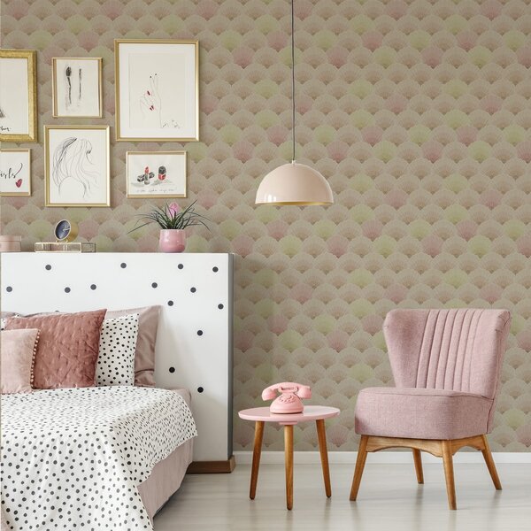Tapety Muszelki w stylu art déco w pastelowych kolorach — rytmiczny wzór, Tapety orientalne, a00493 : Uwalls.pl