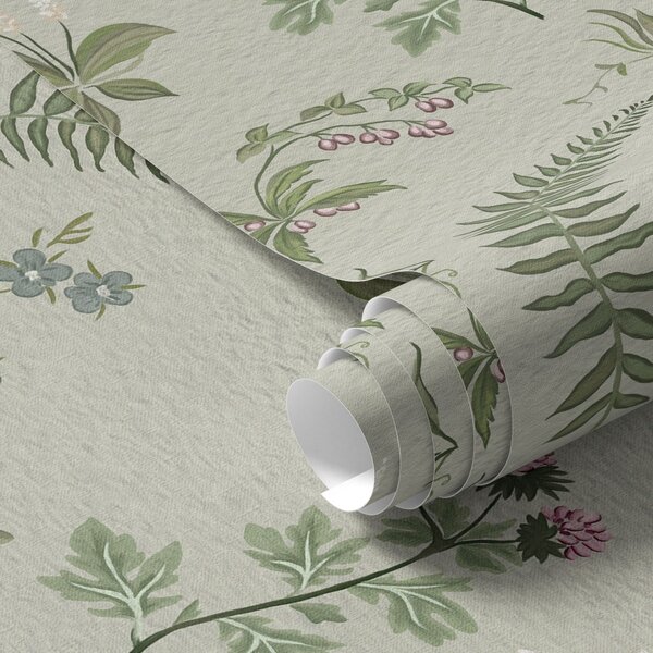 Tapety Rośliny botaniczne i paprocie w kolorze jasnoszarym i zielonym, Tapety Z kwiatami, a00498 : Uwalls.pl