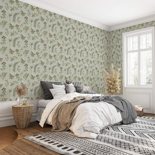 Tapety Rośliny botaniczne i paprocie w kolorze jasnoszarym i zielonym, Tapety Z kwiatami, a00498 : Uwalls.pl