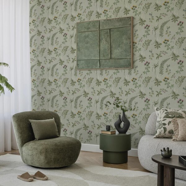 Tapety Rośliny botaniczne i paprocie w kolorze jasnoszarym i zielonym, Tapety Z kwiatami, a00498 : Uwalls.pl