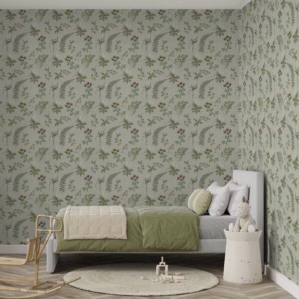 Tapety Rośliny botaniczne i paprocie w kolorze jasnoszarym i zielonym, Tapety Z kwiatami, a00498 : Uwalls.pl