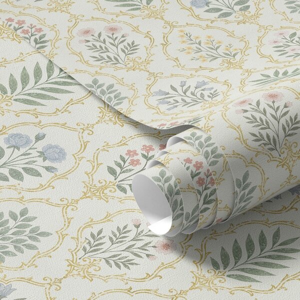 Tapety Botaniczne medaliony w kratce, pastelowe odcienie, Tapety Z kwiatami, a00579 : Uwalls.pl