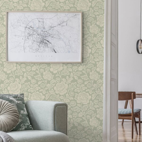 Tapety Duże piwonie w stylu line art na szałwiowym tle, Tapety Z kwiatami, a00582 : Uwalls.pl