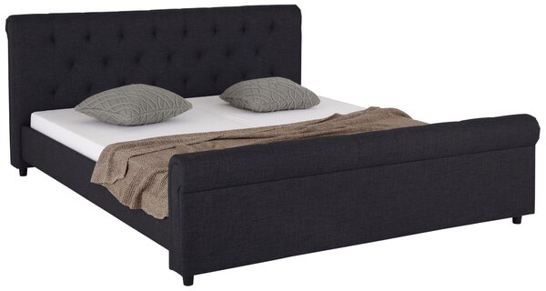 Atrakcyjne tapicerowane łóżko ze stylowym wezgłowiem, czarne