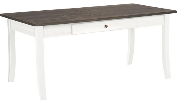 Drewniany rozkładany stół 140 cm biały z szarym blatem