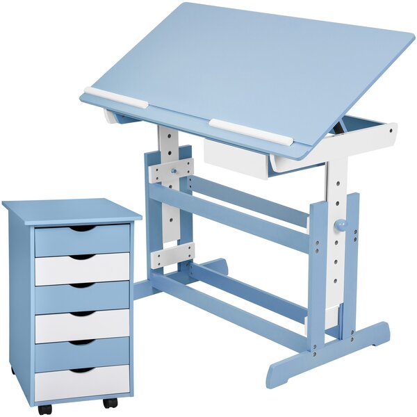 Tectake 401241 biurko regulowane z kontenerem na kółkach - niebieski
