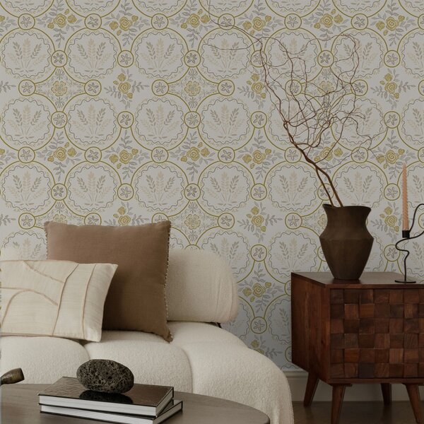 Tapety Ozdoba w stylu retro z motywem pszenicy i róż, Tapety Z kwiatami, a00595 : Uwalls.pl