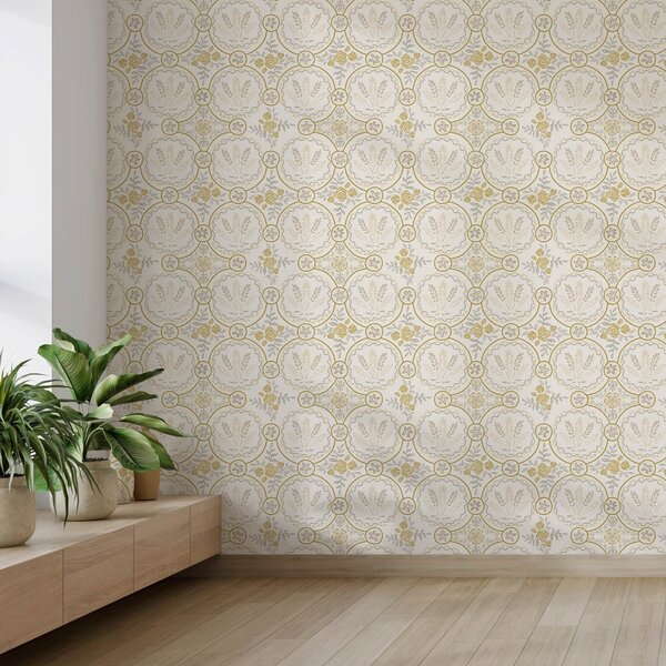 Tapety Ozdoba w stylu retro z motywem pszenicy i róż, Tapety Z kwiatami, a00595 : Uwalls.pl