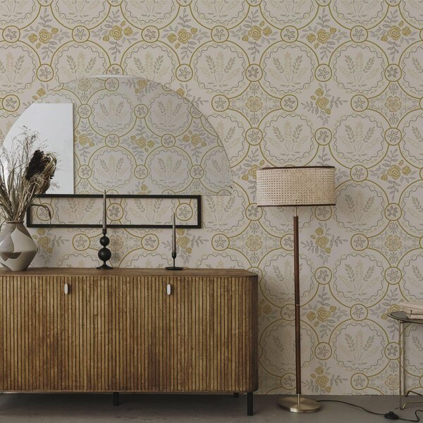 Tapety Ozdoba w stylu retro z motywem pszenicy i róż, Tapety Z kwiatami, a00595 : Uwalls.pl