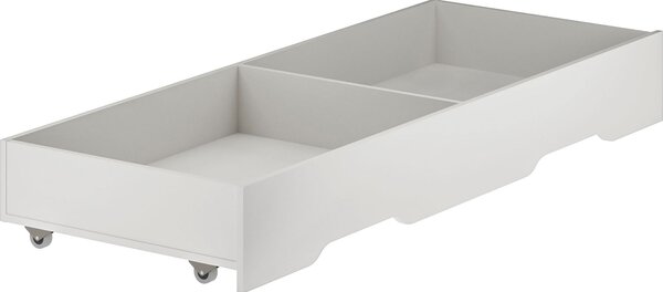 Biała szuflada pod łóżko na kółkach