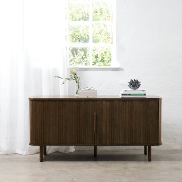 Brązowa niska komoda w dekorze dębu z drzwiami przesuwnymi 76x160 cm Cavo – Unique Furniture