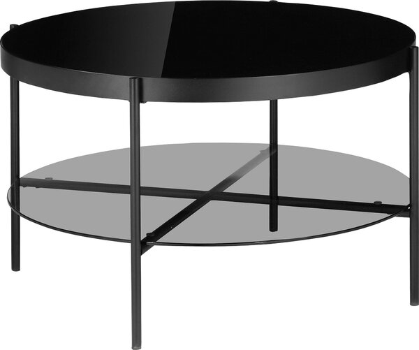 Czarny okrągły stolik ze szklanym blatem, industrialny