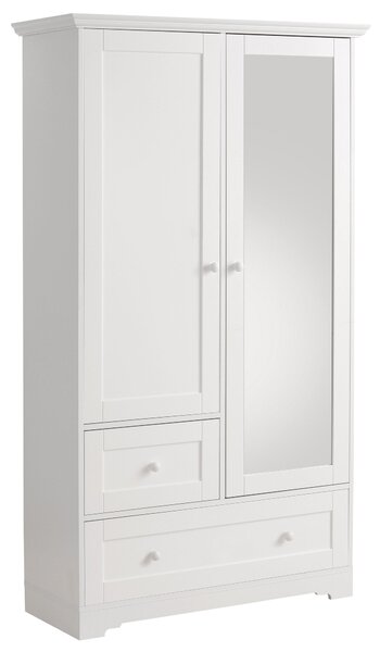 Biała szafa z lustrem, szufladami i półkami, romantyczna