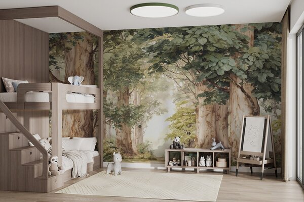 Fototapety Leśna ścieżka wśród majestatycznych drzew w stylu akwareli, Fototapety Natura, w09404 : Uwalls.pl