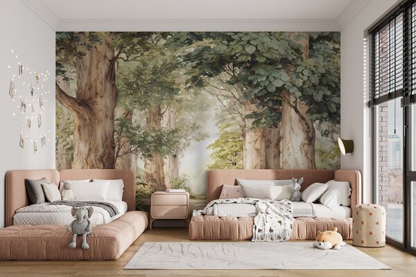 Fototapety Leśna ścieżka wśród majestatycznych drzew w stylu akwareli, Fototapety Natura, w09404 : Uwalls.pl