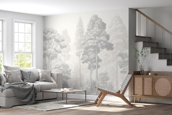 Fototapety Artystyczny pejzaż leśny wykonany techniką czarno-białego kreskowania graficznego, Fototapety Natura, w09411 : Uwalls.pl