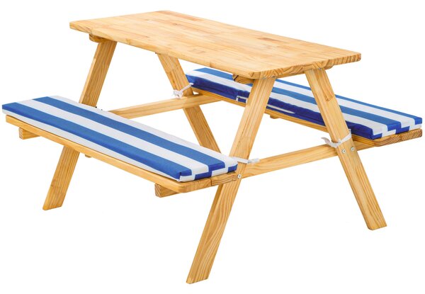 Tectake 403244 ławka piknikowa dla dzieci z poduszkami - niebieski/biały