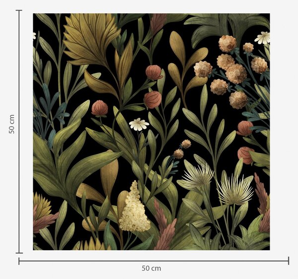 Tapety Ogród botaniczny na czarnym tle, ciepła jesienna paleta barw, Tapety Z kwiatami, a00619 : Uwalls.pl