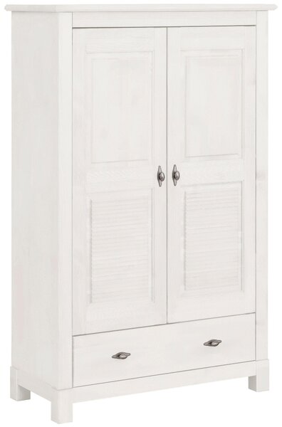 Sosnowa szafa dwudrzwiowa z szufladą, styl kolonialny, biała