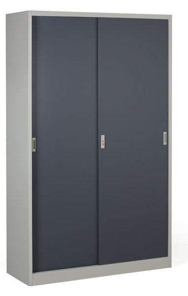 Metalowa szafa z przesuwnymi drzwiami, demontowana, 4 półki, 1200 x 1990 x 450 mm, ciemnoszary