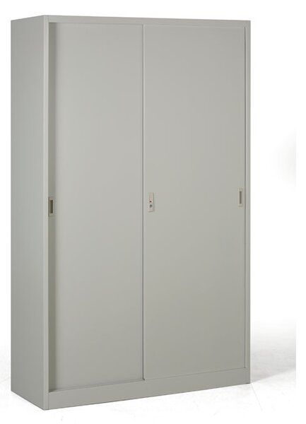 Metalowa szafa z przesuwnymi drzwiami, demontowana, 4 półki, 1200 x 1990 x 450 mm, jasnoszary