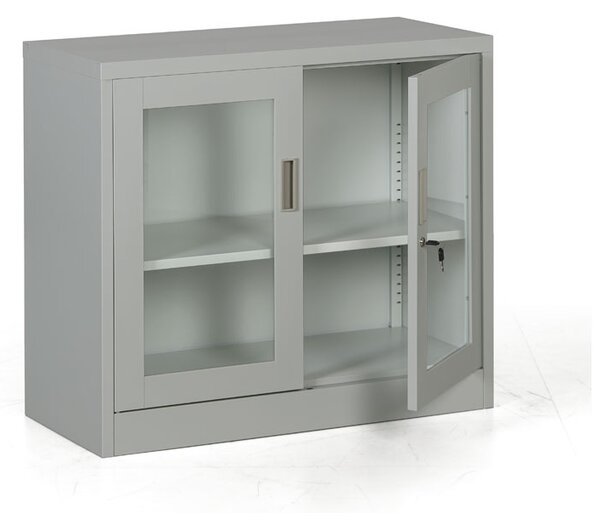 Metalowa szafa ze szklanymi drzwiami, demontowana, 900 x 800 x 400 mm