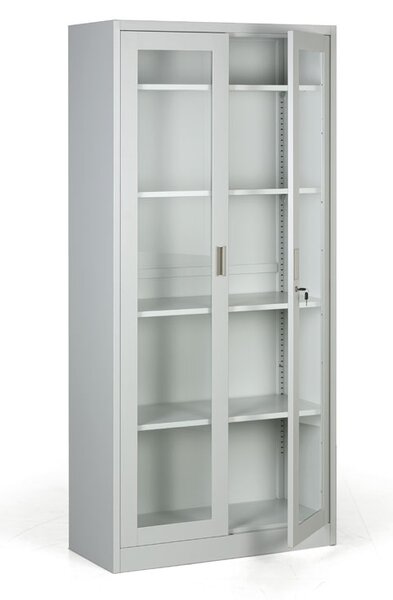 Metalowa szafa ze szklanymi drzwiami, demontowana, 900 x 1950 x 400 mm
