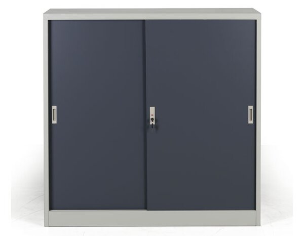 Metalowa szafa z przesuwnymi drzwiami, demontowana, 2 półki, 1200 x 1200 x 450 mm, ciemnoszary