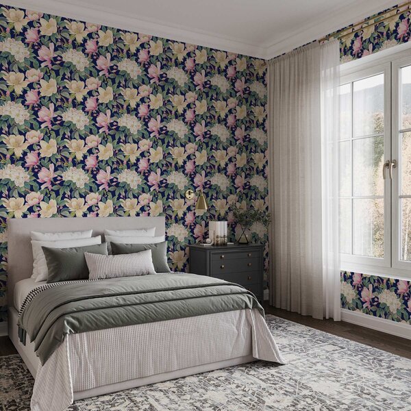 Tapety Magnolie i pąki na ciemnoniebieskim tle, Tapety Z kwiatami, a00644v1 : Uwalls.pl