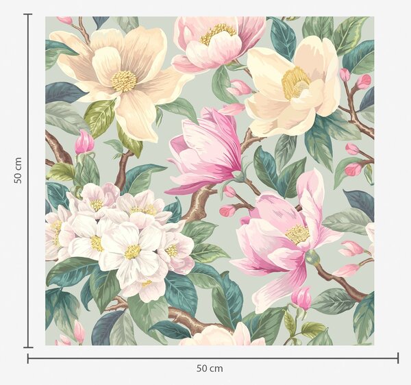 Tapety Magnolie i białe kwiaty na miętowo-szarym tle, Tapety Z kwiatami, a00644 : Uwalls.pl